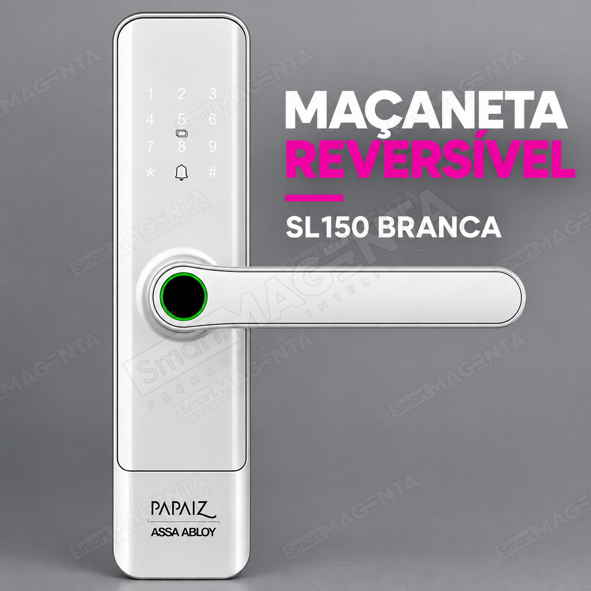 Fechadura Digital Papaiz SL150 Branca: maçaneta reversível