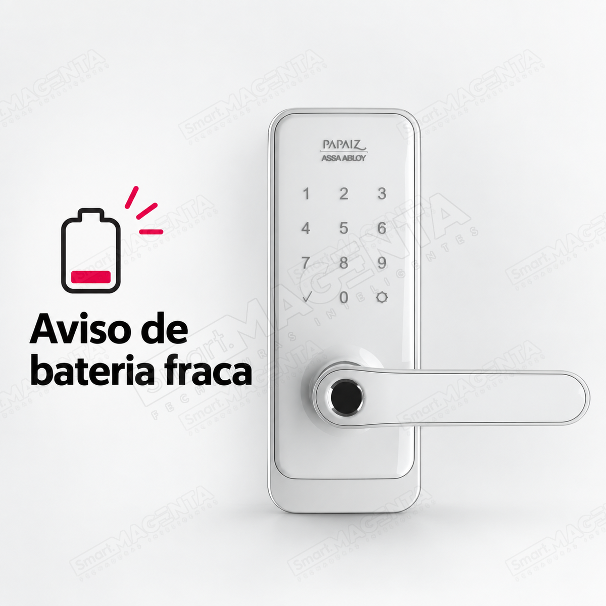 Fechadura Digital Papaiz SL205: aviso de bateria fraca