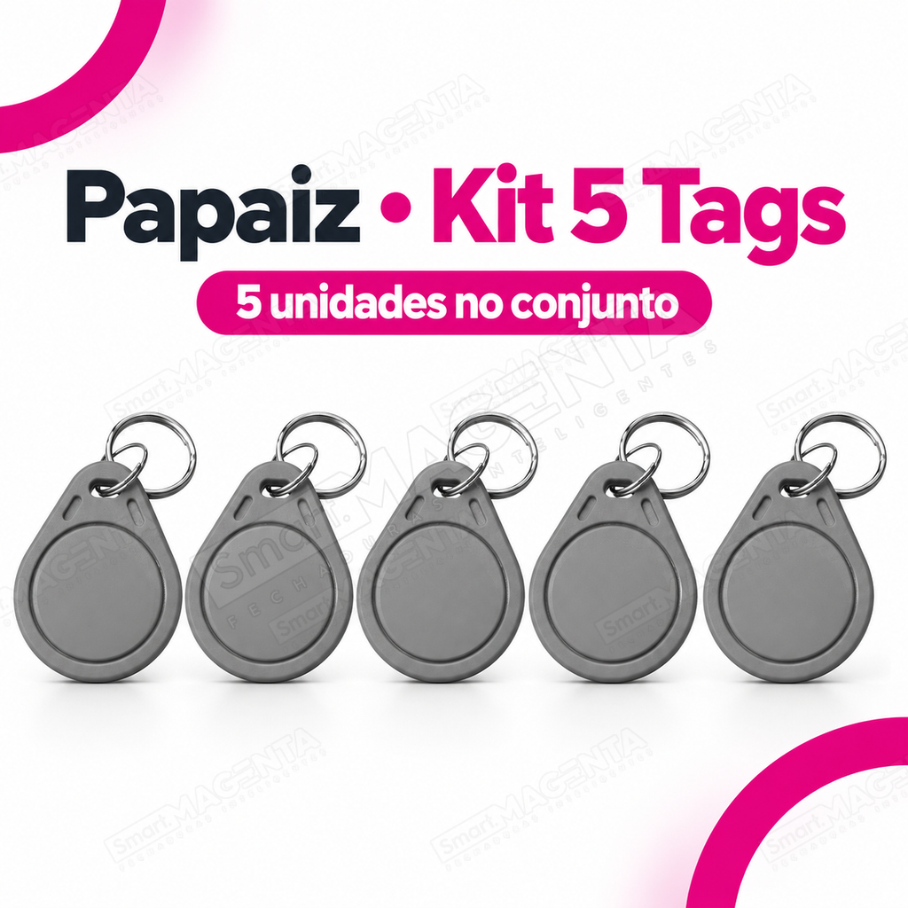 Kit 5 Chaveiros RFID 13,65MHz Papaiz   Controle de Acesso Seguro e Prático para Fechaduras: 5 unidades no conjunto