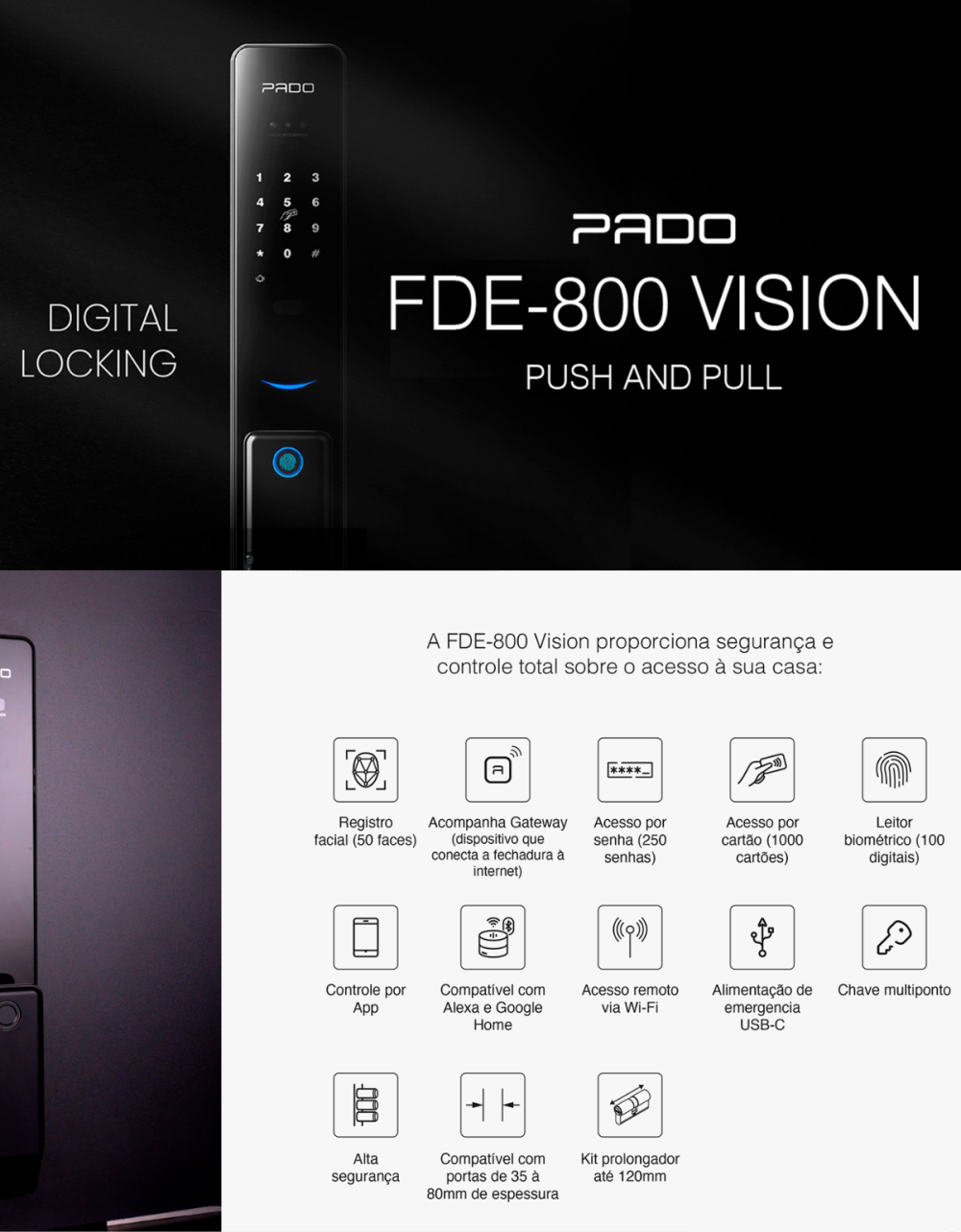 Fechadura Pado FDE800 Vision Reconhecimento Facial TTlock — foto 4