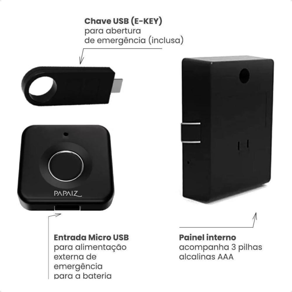 Fechadura Digital para Móveis PPZ 1005 com Biometria e Chave E-Key de Emergência — foto 6